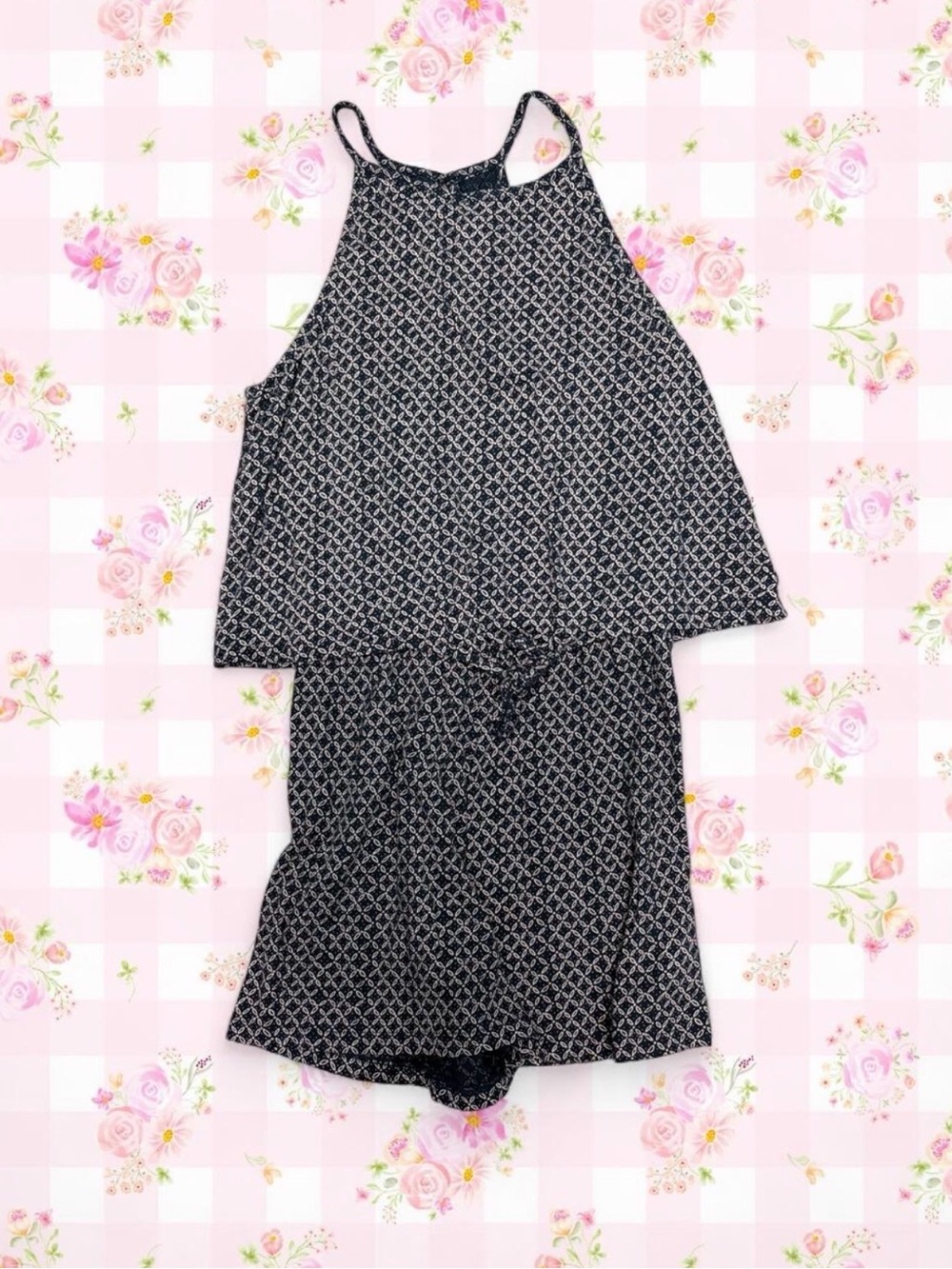 Roxy Black & White Patterned Halter Romper